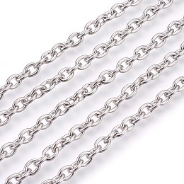 Honeyhandy 304 Stainless Steel Cable Chains, Unwelded, Oval, Stainless Steel Color, 6x4.5x1.2mm