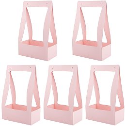 NBEADS 5 Pcs Foldable Cupcake Boxes, Pink Paper Storage Box Portable Handle Pastry Container Inspissate Paper Box for Wedding Birthday Party Favor Packing, 22.2x11.9x35.4cm