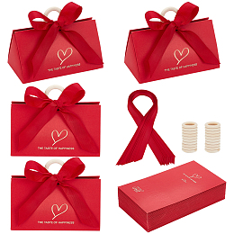 BENECREAT Handbag Shape Candy Packaging Box, Wedding Party Gift Box, with Ribbon and Word Best for You, Red, Finish Product: 13x7.5x6.5cm