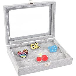 OLYCRAFT Velvet Pin Display Case 6x8x2 Inch Light Grey Pin Collection Display Box Brooch Collection Display Case with Clear Window Velvet Badges Display Box for Collectible Pins and Medals