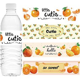 CREATCABIN 100Pcs 4 Styles Shower Water Bottle Labels Oranges Fruits Waterproof Self-Adhesive Bottle Stickers Wrappers Decorations for Shower Gender Reveal Birthday Party