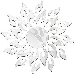 CREATCABIN 3D Sunflower Mirror Wall Stickers Acrylic Mirror Wall Decals Self Adhesive DIY Wall Decor for Living Room Bedroom TV Background Home Decoration, Silver