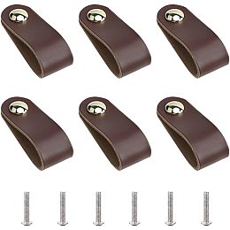 GORGECRAFT 6Pcs Genuine Leather Drawer Pulls Leather Cabinet Closet Handle 5.6 Inch Wardrobe Door Knob for Kitchen Bathroom Cabinets Dresser Drawers Cupboards, Sienna