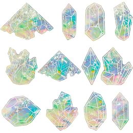 GORGECRAFT 12Pcs PVC Diamond Window Clings Diamond Waterproof Laser Window Static Decals Anti-Collision Window Decals Static Clear AB Transparent Glass Alert Rainbow Suncatcher Stickers to Save Birds