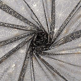 FINGERINSPIRE Halloween Black Spider Web Fabric 39.4x59 inch Gold Black Spiderweb Net Fabric Halloween Witch Crafts Costume Veil Hat Dressmaking Stretch Fabric for Halloween Party Decoration