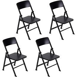 OLYCRAFT 4Pcs Mini Plastic Foldable Chair 3.7x3.3x4.2 Inch Black Foldable Chair for Action Figure Accessories Miniature Furniture for 12 Inch Action Figure Minihouse Decoration