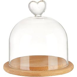 NBEADS Round Glass Display Dome Cloche, Mini Glass Cloche Dome Bell Jar Cloche Plant Terrarium Decor with Bamboo Base 4.3"× 4.2" for Flower Crafts Decorations