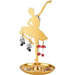 FINGERINSPIREE Dancer Shape Earring Display Stands Metal 8.4 inch High Golden 6 Holes Earring Display Holder Jewelry Storage Tray for Long Earrings Ear Studs Rings Jewelry Tower for Retail Trade Show