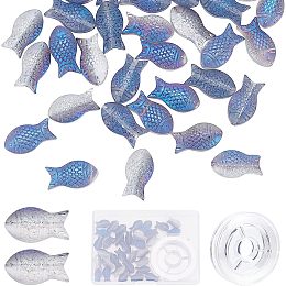 SUNNYCLUE 1 Box 50Pcs Glass Fish Beads Summer Electroplated Glass Bead Half Transparent Carved Frosted Blue Beads for Jewelry Making Ocean Animal Elastic Thread Beading Kit Bracelet Earrings Supplies