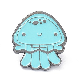 Honeyhandy Jellyfish Alloy Enamel Brooches, Enamel Pin, Cyan, 27x24x11mm