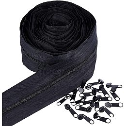 BENECREAT 10Yards Nylon Invisible Zipper 2.75 Inch Widen Fastener(Black) with 20pcs Zinc Alloy Zipper Sliders for Clothes DIY Sewing Accessories