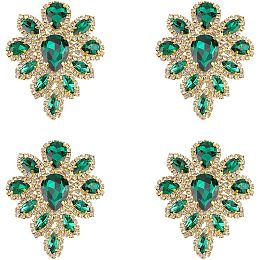 FINGERINSPIRE 4PCS Rhinestone Applique Green Teardrop Shape Rhinestone Appliques Wedding Bridal Crystal Patches Fancy Beaded Flower Patch Women Fashion for Gifts Clothing Costume Decoration