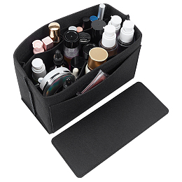 WADORN Wool Felt Purse Organizer Insert, Toiletry Bag in Bag Accessories, with Rectangle Bottom Shaper, Black, 26x12x14.5cm