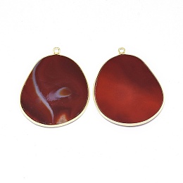 Honeyhandy Natural Carnelian Pendants, with Brass Findings, Golden, 33.5~34x27x2mm, Hole: 1.5mm