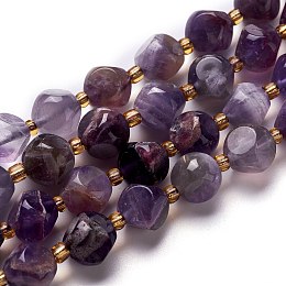 Honeyhandy Natural Amethyst Beads Strands, with Seed Beads, Six Sided Celestial Dice, 8~8.5x8~8.5x8~8.5mm, Hole: 0.5mm, about 19pcs/Strands, 8.17''(20.75cm)