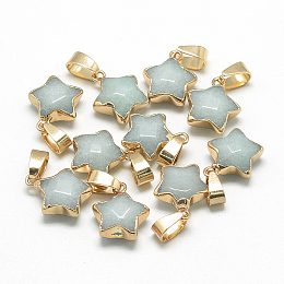 Honeyhandy Natural Gemstone Pendants, with Iron Pinch Bail, Faceted, Dyed, Star, Golden, 16x13x6~7mm, Hole: 4x7mm