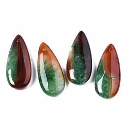 Honeyhandy Natural Brazilian Agate Pendants, Dyed & Heated, Teardrop, Green, 39~40x17~18x6~7mm, Hole: 1.5mm