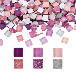 400Pcs 2 Styles Glass Cabochons, Mosaic Tiles, for Home Decoration or DIY Crafts, Square, Mixed Color, 10x10x4mm, 200pcs/color