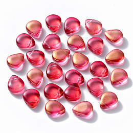 Arricraft Transparent Spray Painted Glass Beads, Top Drilled Beads, with Glitter Powder, Teardrop, Crimson, 12.5x10.5x5.5mm, Hole: 0.9mm