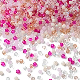 Honeyhandy Glass Beads, Mixed Style, Faceted Rondelle, Pink, 4x3.5mm, Hole: 1mm, about 500pcs/bag