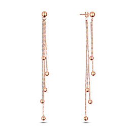 Arricraft 925 Sterling Silver Dangle Stud Earrings, with Ear Nuts, Box Chain and Ball Charms, Rose Gold, 94mm