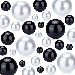 PandaHall Elite ABS Plastic Imitation Pearl Beads, No Hole, Round, Black, 10~30mm, 148pcs/set