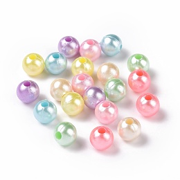 Honeyhandy Imitation Pearl Acrylic Beads, Round, Mixed Color, 8x7.5mm, Hole: 2.4mm, about 2272pcs/500g