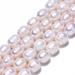 Honeyhandy Grade A Natural Cultured Freshwater Pearl Beads Strands, Rice, Seashell Color, 10~12x9~10mm, Hole: 0.7mm, about 32~33pcs/strand, 14.17 inch~14.57 inch(36~37cm)