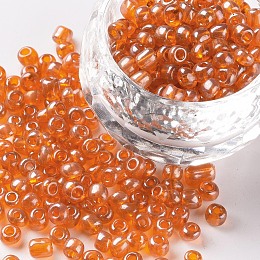 Honeyhandy Glass Seed Beads, Trans. Colours Lustered, Round, Dark Orange, 4mm, Hole: 1.5mm, about 4500pcs/pound