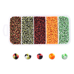 Honeyhandy 12/0 Opaque Colours Seep Glass Beads, Round Seed Beads, Mixed Color, 12/0, 1.5~2x2mm, Hole: 0.5mm, 5 colors, 18g/color, 90g/box