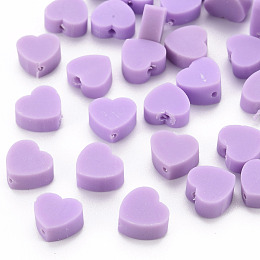 Honeyhandy Handmade Polymer Clay Beads, Heart, Medium Purple, 8~9x9~10x3~5mm, Hole: 1.2mm