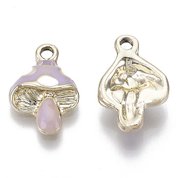 Honeyhandy Alloy Pendants, with Enamel, Light Gold, Mushroom, Medium Purple, 16x11x4mm, Hole: 1.8mm