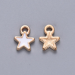 Honeyhandy Alloy Enamel Charms, Star, Light Gold, White, 9x7x1mm, Hole: 1.2mm