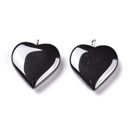 Honeyhandy Non-magnetic Synthetic Hematite Pendants, with Platinum Plated Brass Loop, Heart, 23x20x5mm, Hole: 2mm