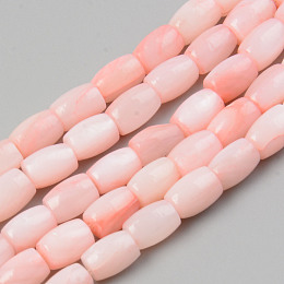 Honeyhandy Natural Freshwater Shell Beads Strand, Dyed, Barrel, Pink, 6.5x5mm, Hole: 0.8mm, about 58~60pcs/strand, 15.43 inch~15.94 inch(39.2cm~40.5)