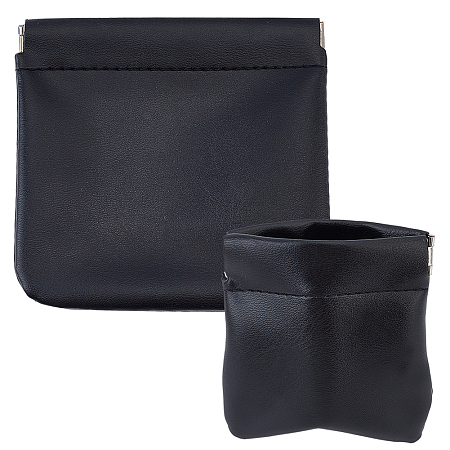 AHANDMAKER 2 Pcs Lambskin Pocket Cosmetic Bag, Portable Mini Make Up Bags Squeeze Top Self Closing Coin Purse Small Makeup Pouch Waterproof Travel Storage for Women Cosmetics Headphones Jewelry, Black