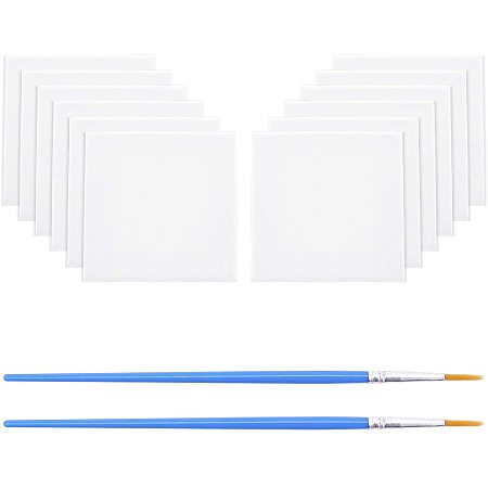 NBEADS Mini Canvas Paint Set Supplies, 12 Pcs Mini Canvas with Easel and 6 Pcs Art Brushes Pen for Painting Craft Drawing, 10.5x11.5x1.6cm