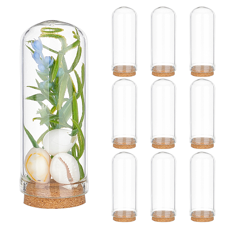 PandaHall Elite 10Pcs Glass Dome Cloche Cover, Bell Jar, with Cork Base, For Doll House Container, Dried Flower Display Decoration, Clear, 71.5x28mm