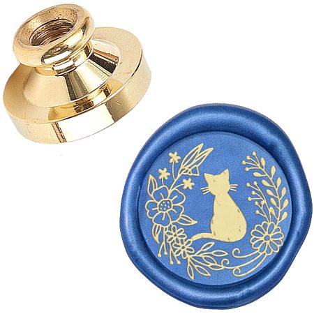 CRASPIRE Flower Wax Seal Stamp Head Replacement Cat in Wreath Removable Sealing Brass Stamp Head Olny Replacement Brass Head for Creative Gift Envelopes Invitations Cards Wine Bottle Decoration