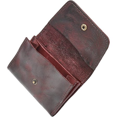 CHGCRAFT Leather Double Pouch Card Wallet Holder Vintage Change Purse Small Wallet with Snap Button Cash Organizer Accessories for Coin Card Holder, Coconut Brown 11x7.6x1.5cm