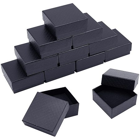 NBEADS 12 Pcs 7.5x7.5x3.5cm Cardboard Jewelry Boxes, Paper Box Square Black Ring Box with Black Sponge for JewelryBracelet Necklace Crafts Birthday Christmas Festival Display and Storage