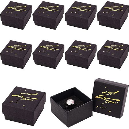 NBEADS 12 Pcs Cardboard Jewelry Boxes, 2x2x1.3 Gold Stamping Cardboard Jewelry Boxes Black Square Gift Packaging Box with Black Sponge for Rings Watches Earrings Bracelet Gift Packaging