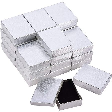 BENECREAT 24 Pack 3.5x2.7x1 Silver Kraft Cardboard Jewelry Boxes with Thick Sponges Necklace Ring Gift Box for Anniversaries, Weddings, Birthdays