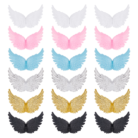 Arricraft 36Pcs 6 Colors Plastic Angel Wings Ornament, Craft Wings, for DIY Christmas Gift, Cake Decoration, Mixed Color, 80x50mm, 6pcs/color