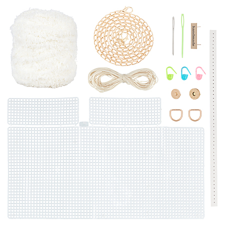 CHGCRAFT 1Set DIY Knitting Crochet Bags Kit Handmade Bags Knitting Kits Mesh Plastic Canvas Sheets Purse Making Accessory for Making Handmade Crochet Projects 7.48x6.69 Inches, White Yarn