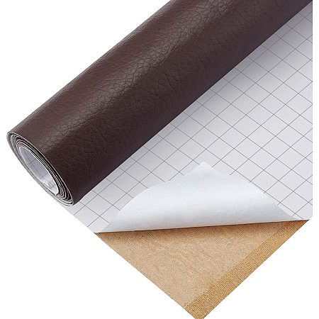 BENECREAT 47x15.75 Inch Self Adhesive Synthetic Leather Lychee Pattern PU Leather Fabric Repair Patch for Sofa Couch Car Seat Furniture, Coconut Brown