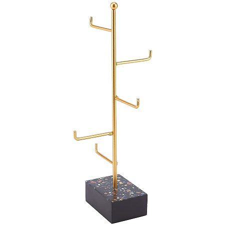 FINGERINSPIRE Jewelry Stand Tree with Black Square Marbling Wooden Base, (5 Inch High, Golden) Jewelry Holder Organizer Necklace Rack Display Tower, Perfect for Earring Bracelet Ring Accessory