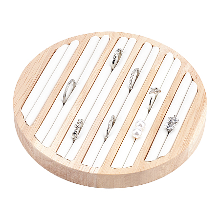 Honeyhandy Wooden Jewelry Displays, with PU Leather, for Ring & Earring Stud Storage, Flat Round, White, 14.95x1.7cm