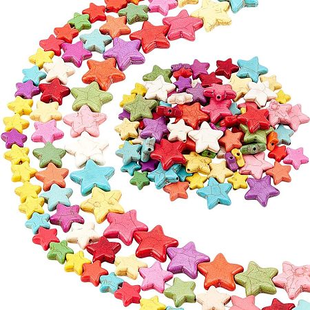 Arricraft 3 Strands Star Shape Turquoise Beads, 3 Styles Crackle Star Charms Stone Beads Colorful Little Twinkle Star Spacer Beads for Bracelet Necklace Jewelry Making