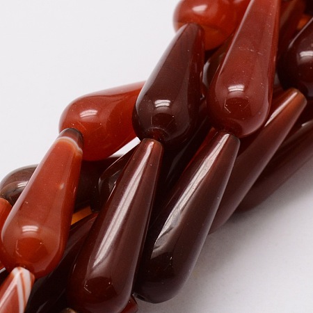 Honeyhandy Dyed Natural Carnelian Teardrop Beads Strands, 29~30x8.5~10mm, Hole: 1.5mm, about 13pcs/strand, 15.7 inch